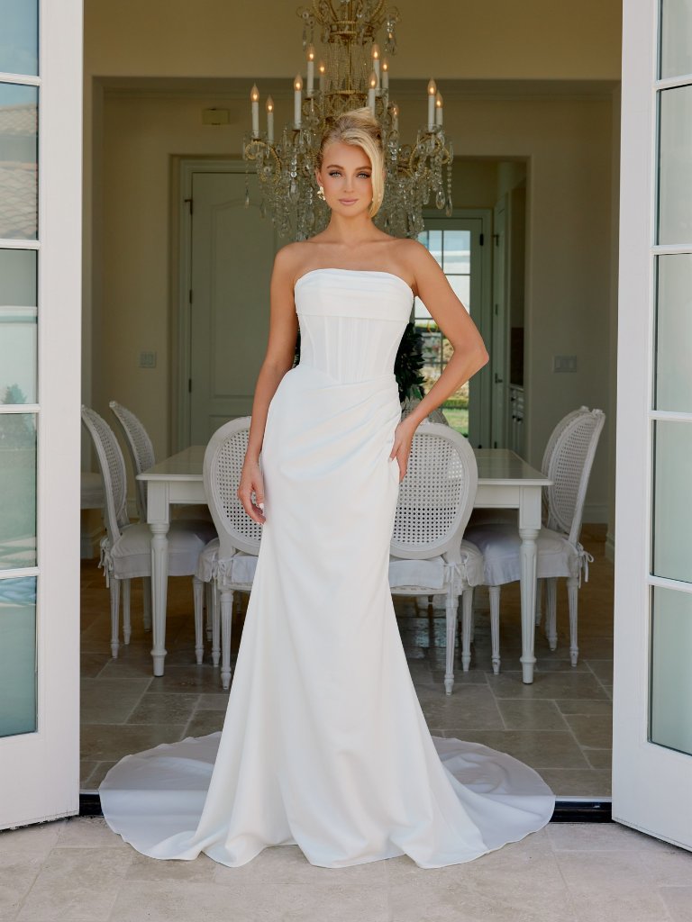 New Strapless Off White Bridal Gown W/ Sheath Cut & Corset Bodice Nx Je1084